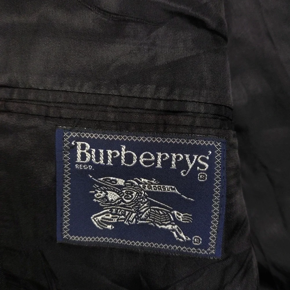 Burberrys Vintage Double Breasted Wool Pinstripe Blazer Jacket Navy Black